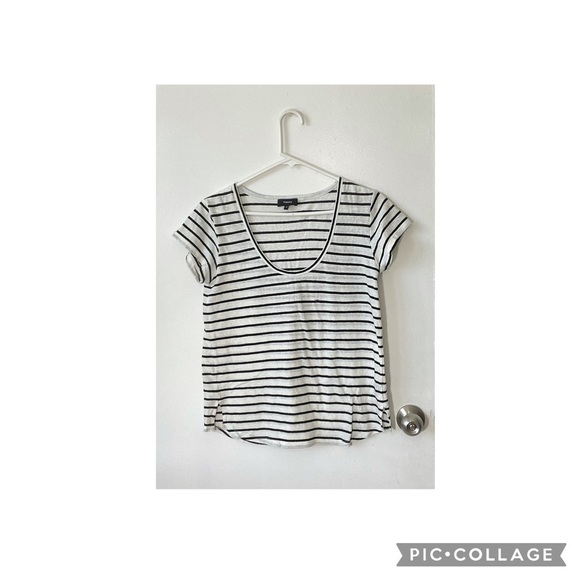 Theory womens tshirt white black stripe short sleeve linen top - Picture 6 of 6